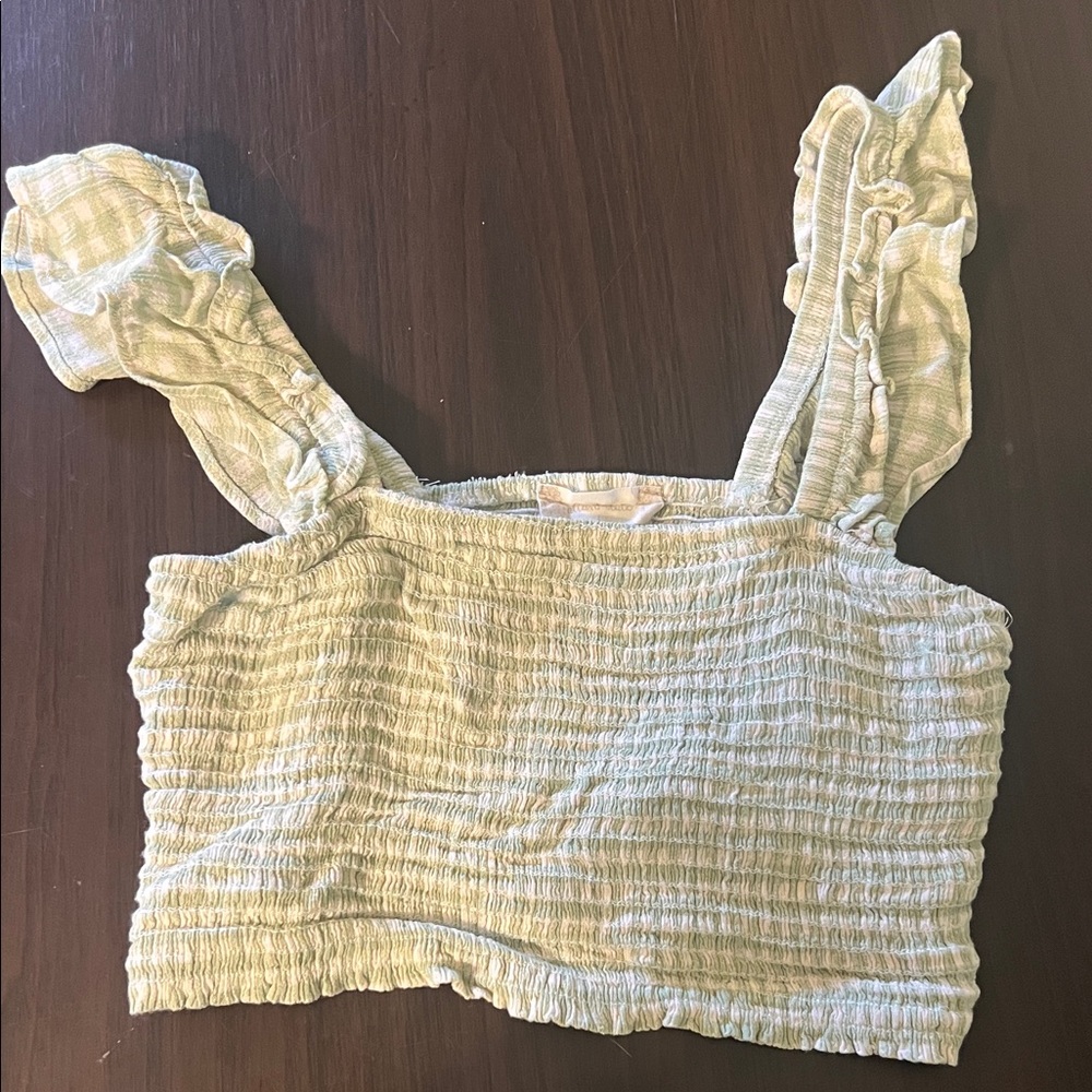 Altar’d State Green Gingham Ruffle Sleeve Top size Large - Picture 6 of 8